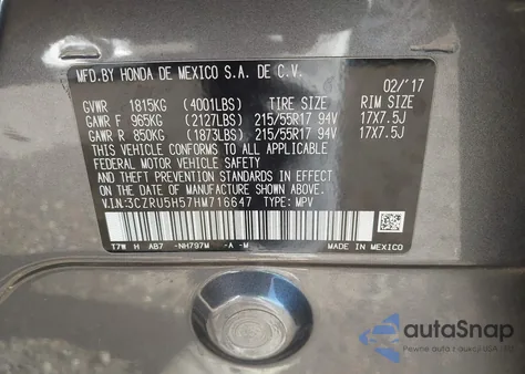 2017 Honda Hr-V Ex z USA, uszkodzony, nr VIN 3CZRU5H57HM716647